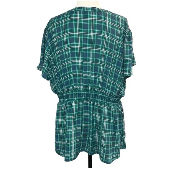 Torrid size 1 (14) sheer plaid blouse, ruffles, buttons and an elastic waist EUC - Picture 5 of 12